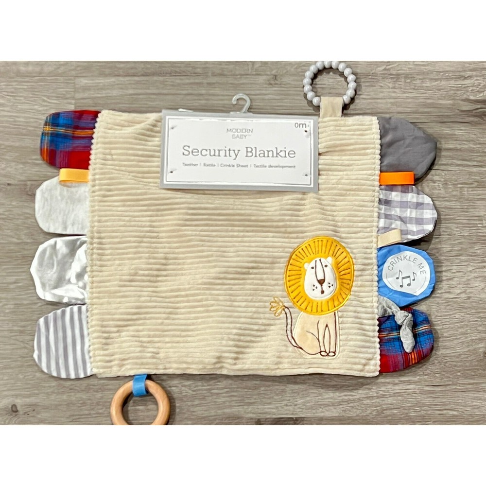 Modern Baby Boys Embroidered Lion Security Blanket Lovie Teether Activity Toy